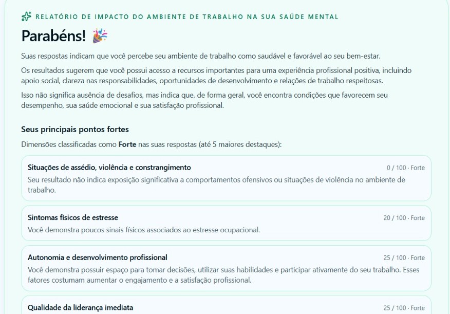 Exemplo de pontos fortes do relatório